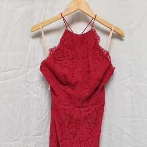 Lace Overlay Halter Dress